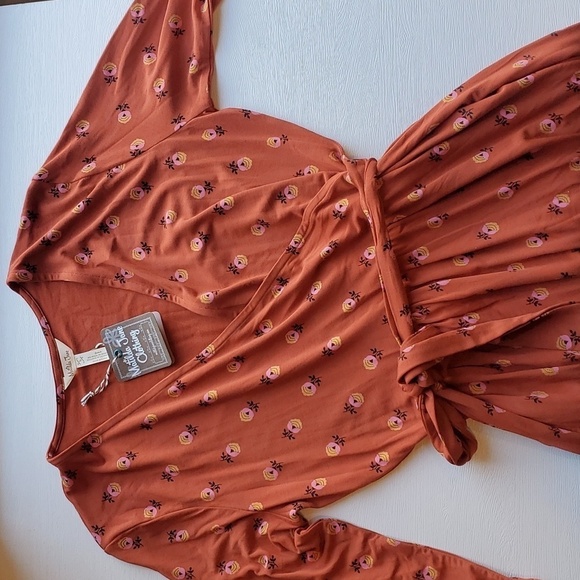 Matilda Jane Rust Floral V-Neck Faux Wrap Dress S NWT - Picture 2 of 7